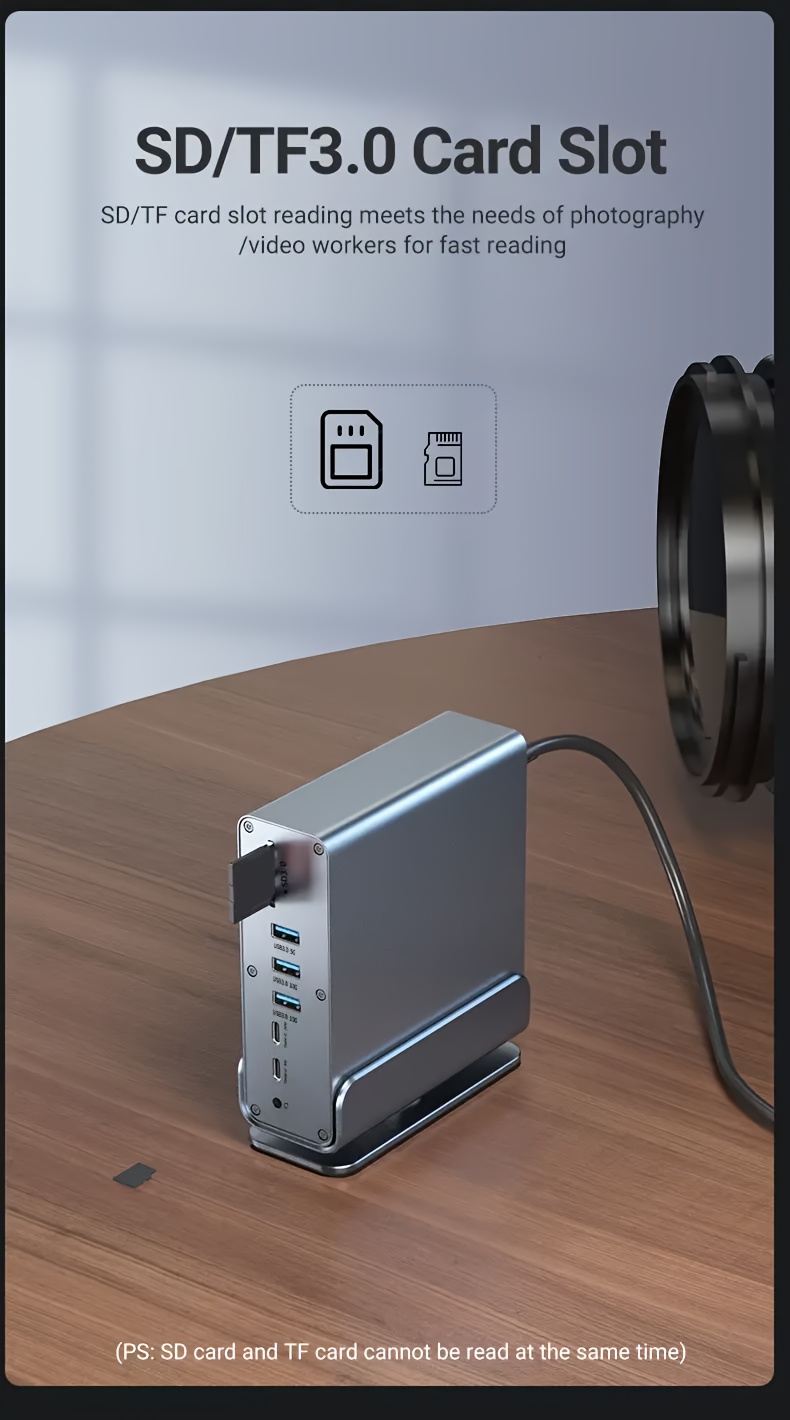 Triple Display Video Docking Station 15-in-1, MST Port, HD 4K 60Hz, DP 3-Screen Extension, USB 3.2 10G, USB C 15-in-1 Hub, SD, TF, Audio, Gigabit Ethernet