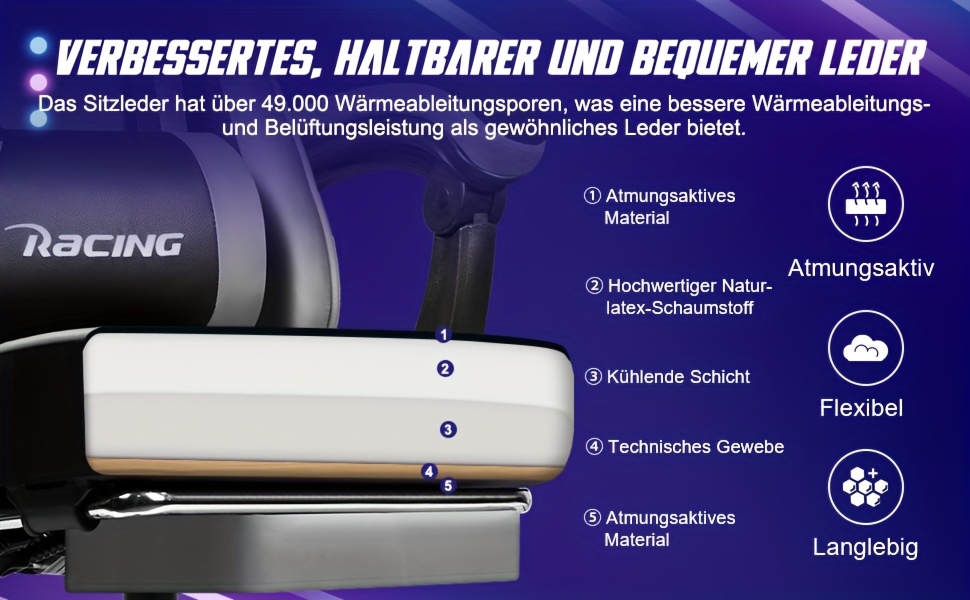 Gronfont Gaming Chair with Footrest, Ergonomic Gaming Chair with Adjustable Lumbar Cushion, Headrest Cushion, Height-Adjustable And Swivelling, PC Chair, Gaming Armchair 150kg, Black, Perfect Christmas Gift for Gamers & Home Office