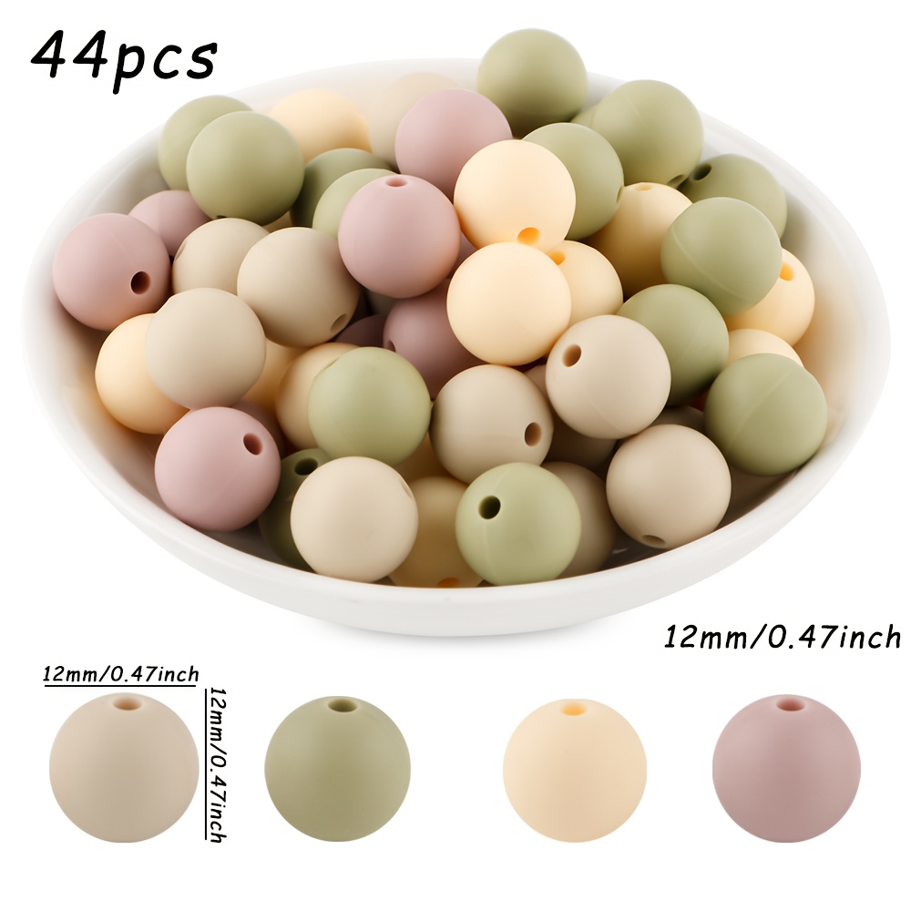 Image of 44pcs, Beads And Bead Assortment, 12mm, 4-color Silicone Bead Combination, Suitable For Handmade Crafts, Bead Pens, And Bag Hanging Additions