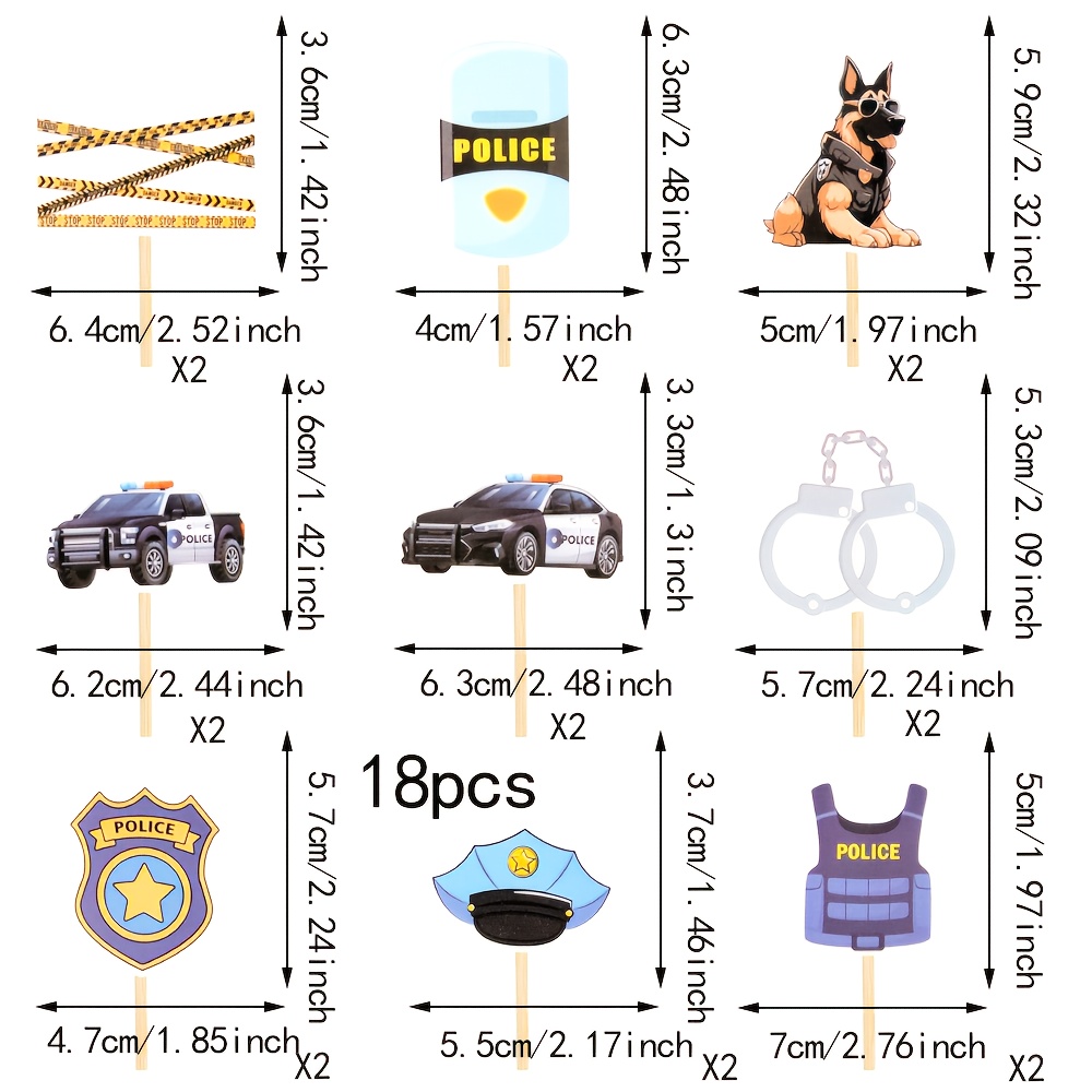 18 Police-themed Cake Decorations For Cupcakes, Perfect For Badge Birthday Party