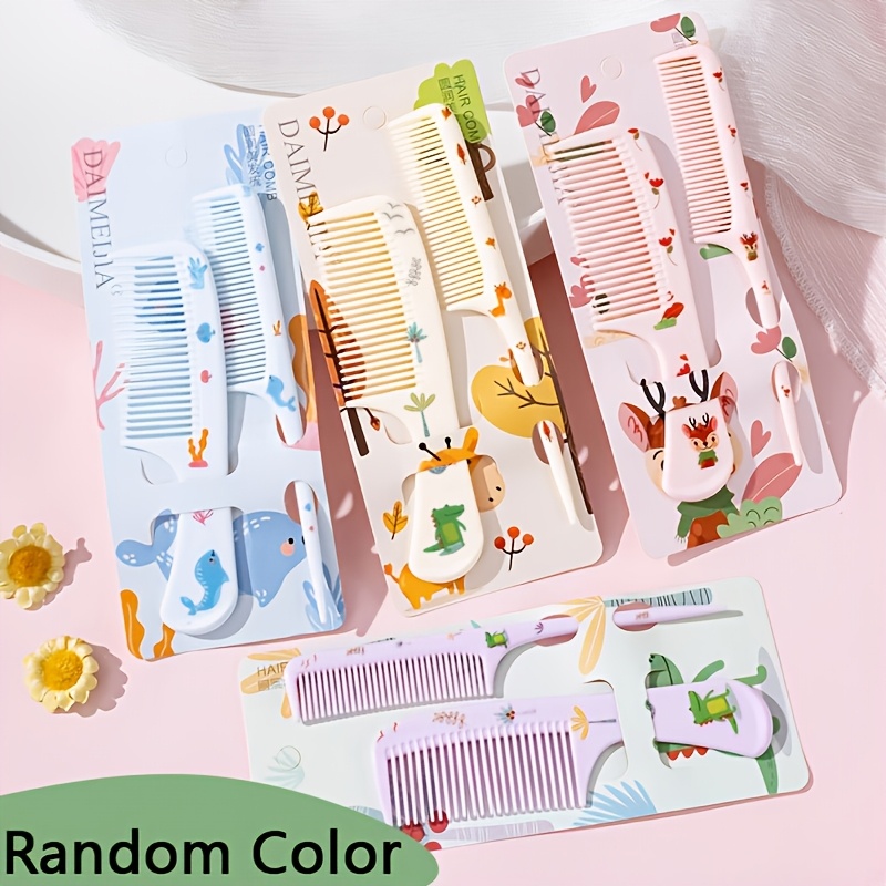 TEMU 2pcs Set: Cute Cartoon Print Double-sided Comb, Portable Fine And Close-tooth Hair Comb For Home Use, Anti-static And Hair-friendly, Includes