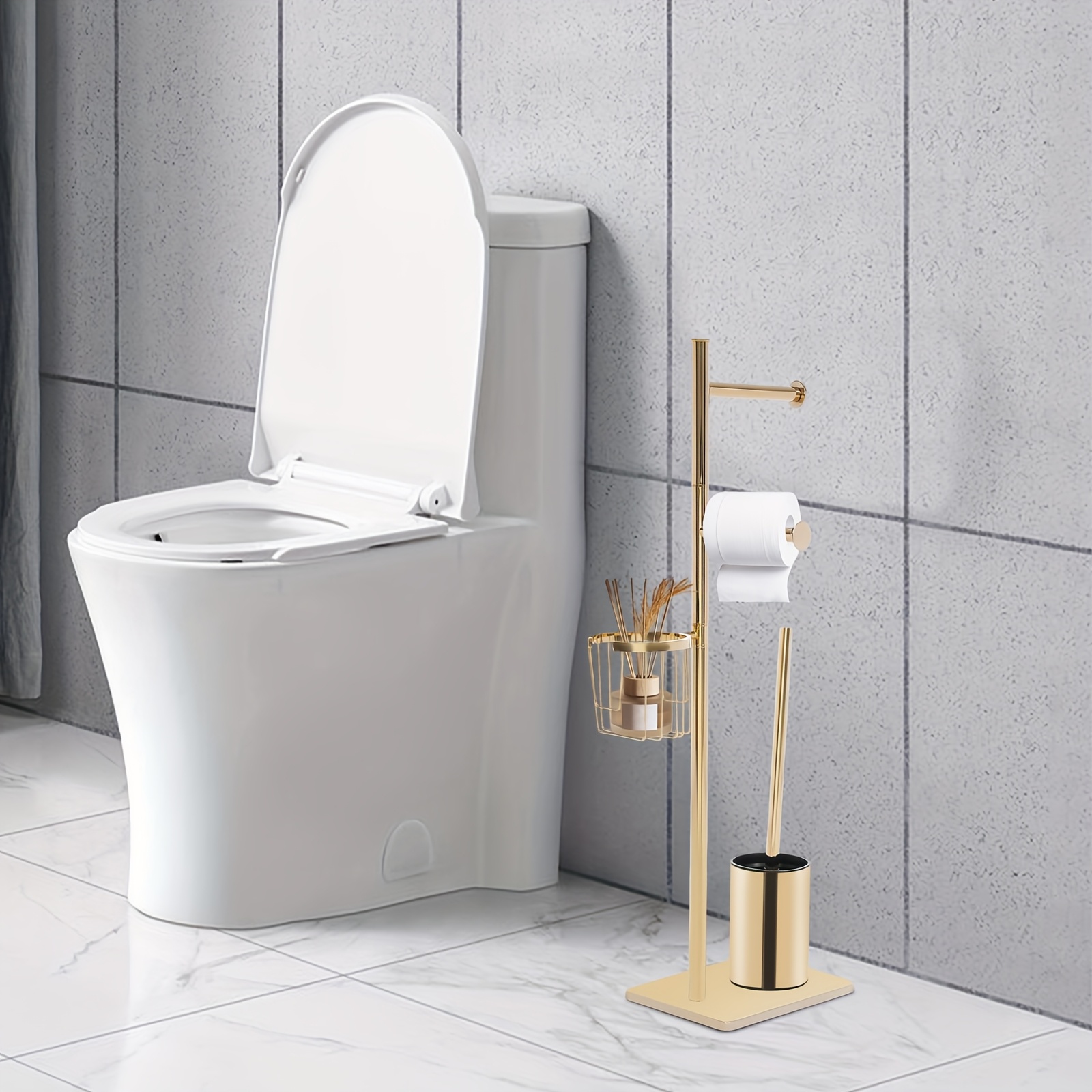 Porta Shampoo Doccia Da Appendere Porta Carta Igienica In Piedi, Scopino Per WC In Ottone, Porta Carta Scopino Bagno Wc Con Porta Carta Igienica - Foto 6