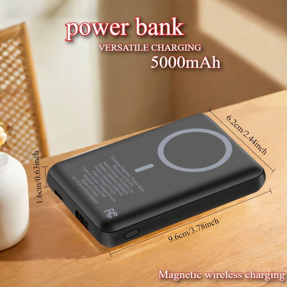 TECHSMARTER 5000mAh Magnetic Power Bank - 18W USB-C Wireless Charger For IPhone 12-16