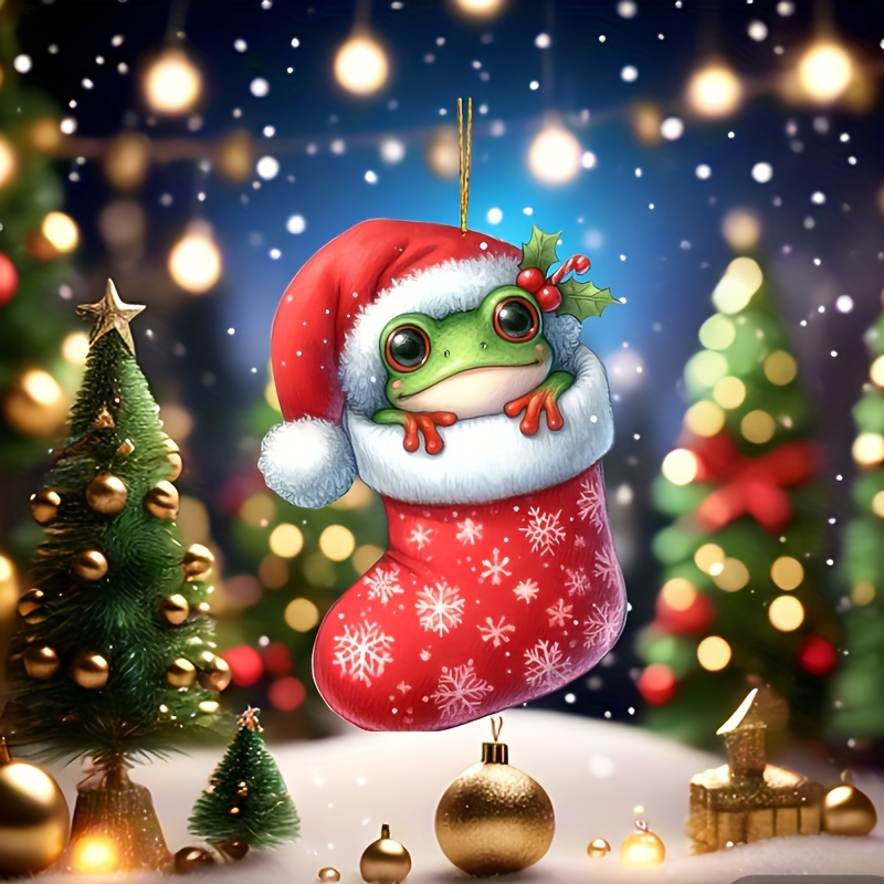 

Holiday Frog Christmas Socks Hanging Ornament - Acrylic Car Mirror Hanging Ornament, Backpack Keychain And Party Accessories