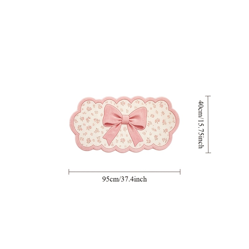TEMU Velvet 900g 1pc Sweet Bow Bedside Plush Carpet Pink Floral Bedroom Decor Carpet Fresh Living Room Sofa Long Strip Carpet Home Irregular Shape