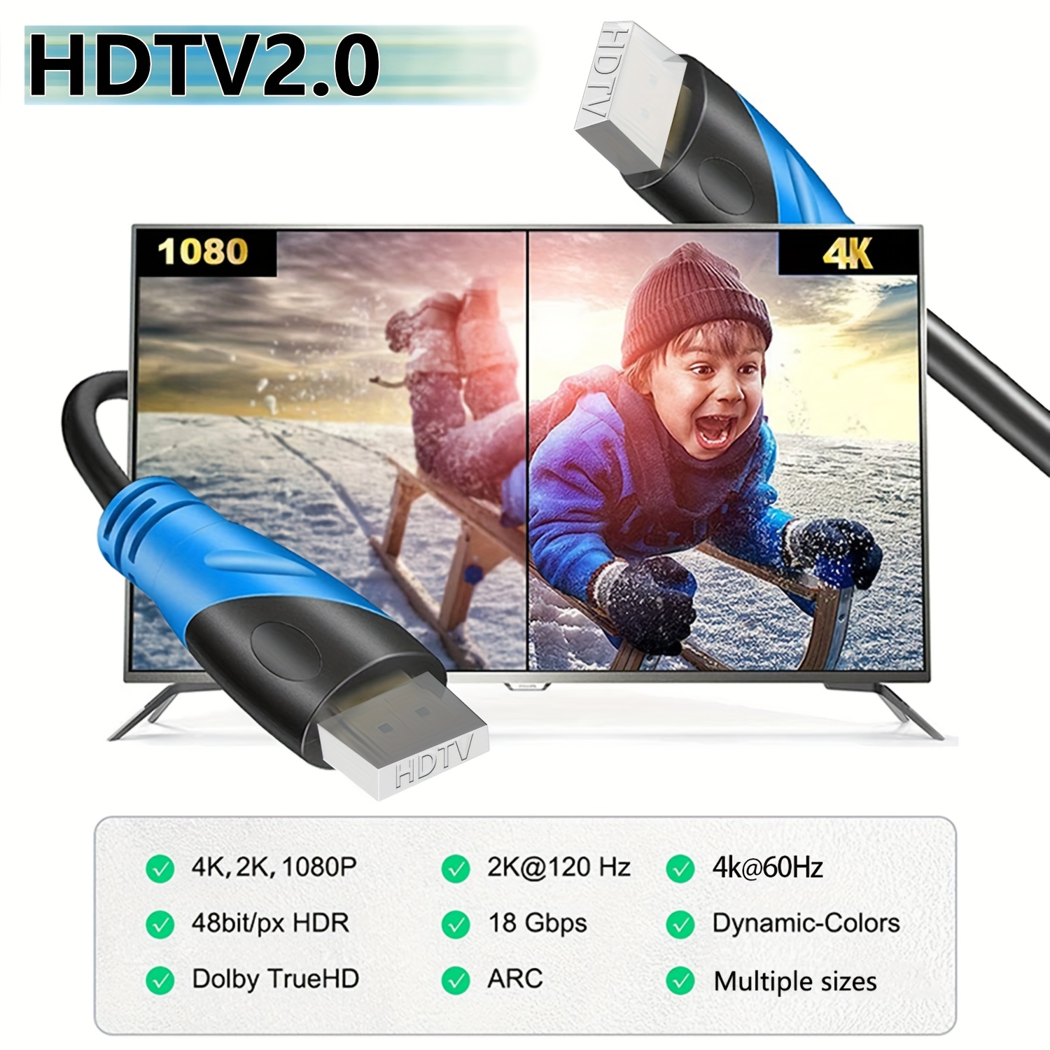 ултра брз 4k/8k hdtv кабел 1м-20м - 18 , позлатени конектори, етернет-компатибилен, поддржува 4k@ , 2k, 1080p, 3d arc - идеален за uhd телевизори, монитори, лаптопи,  , ps4/ps5 - издржлив пвц, достапни повеќе големини Детали за производот 3