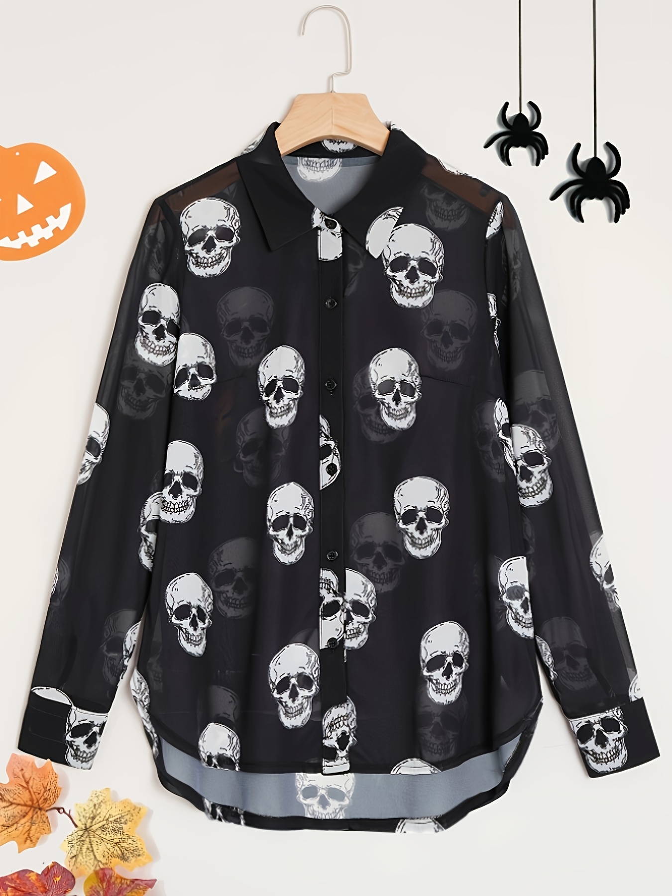 kvinners elegante halloween tema bluse med hodeskalle - Temu Norway, image size:800x1067