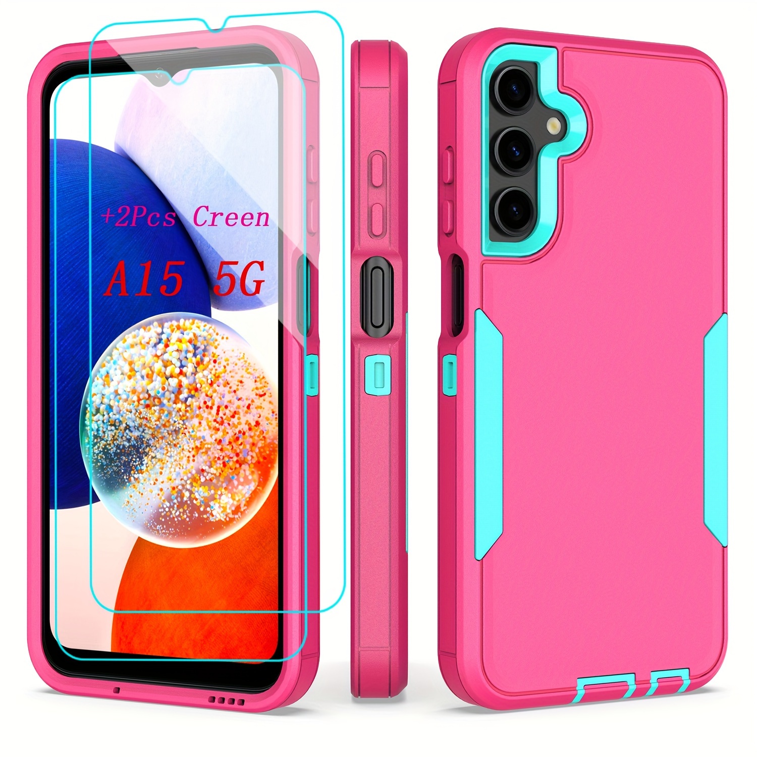 

For Samsung Galaxy A15 5g Case With 2 Tempered Glass Screen Protector, Full Body Hybrid Hard Pc Soft Tpu Military Grade Shockproof Case For Galaxy A15 5g