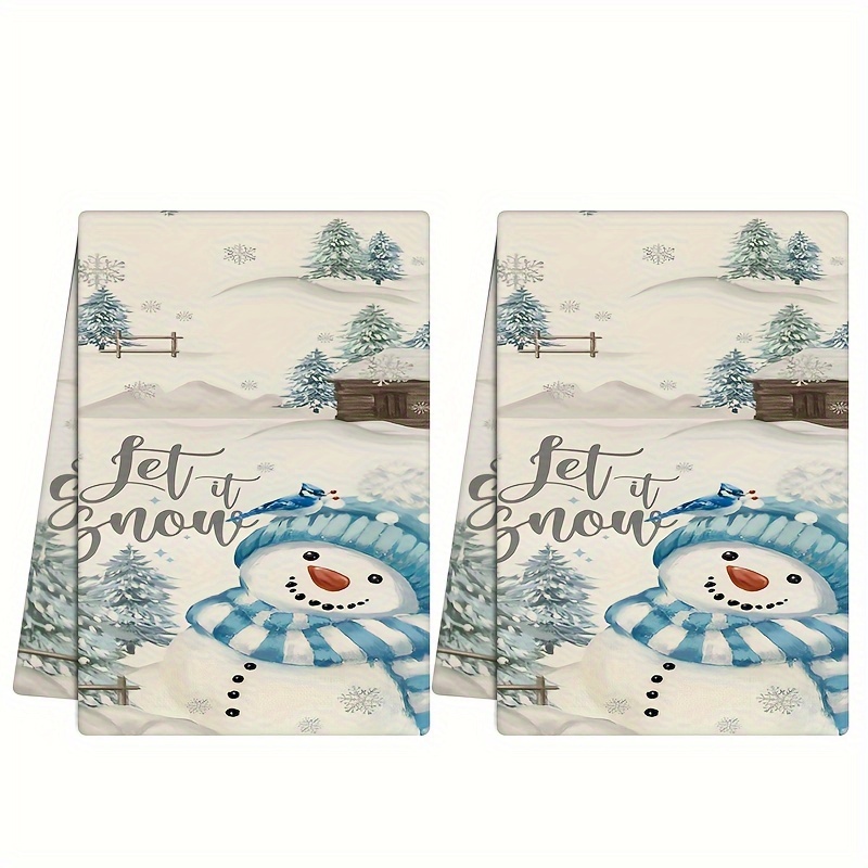 

2- Christmas Dish Towels Snowman & - Checkered Pattern, Dish Cloths, , Polyester Towels For Cleaning & Decor