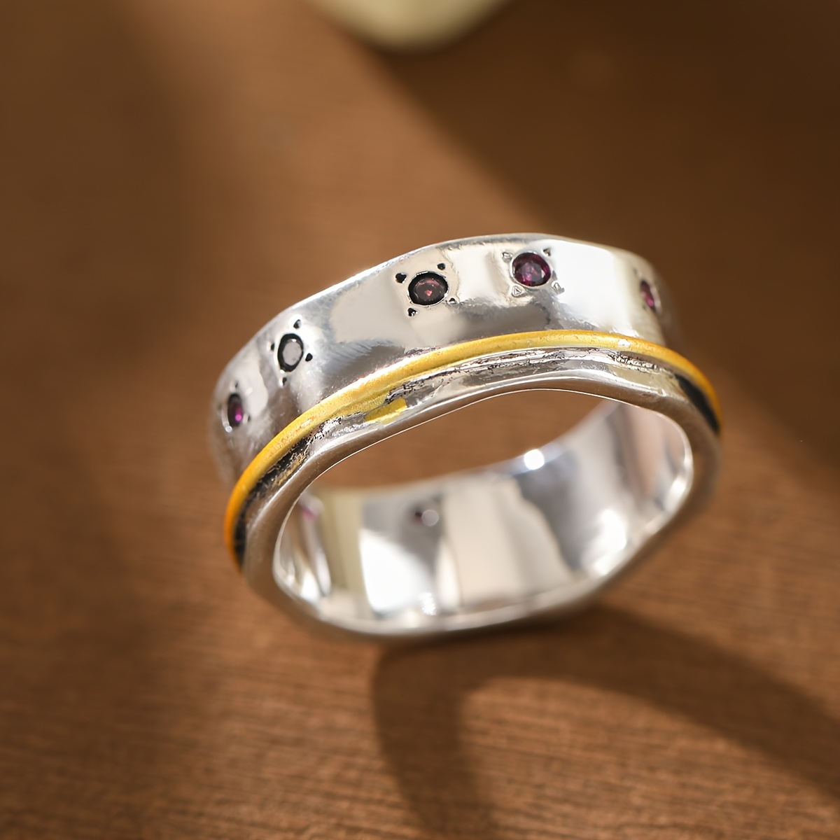 Women's Retro Distressed Two-Tone Wide Band Ring