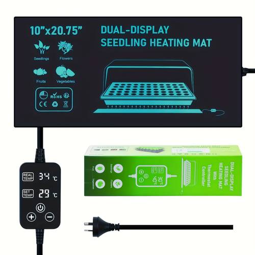 32w seedling heat mat with thermostat control 52x25cm heating pad for plant germination hydroponics indoor seed starting digital thermostat control monitor indoor thermometer