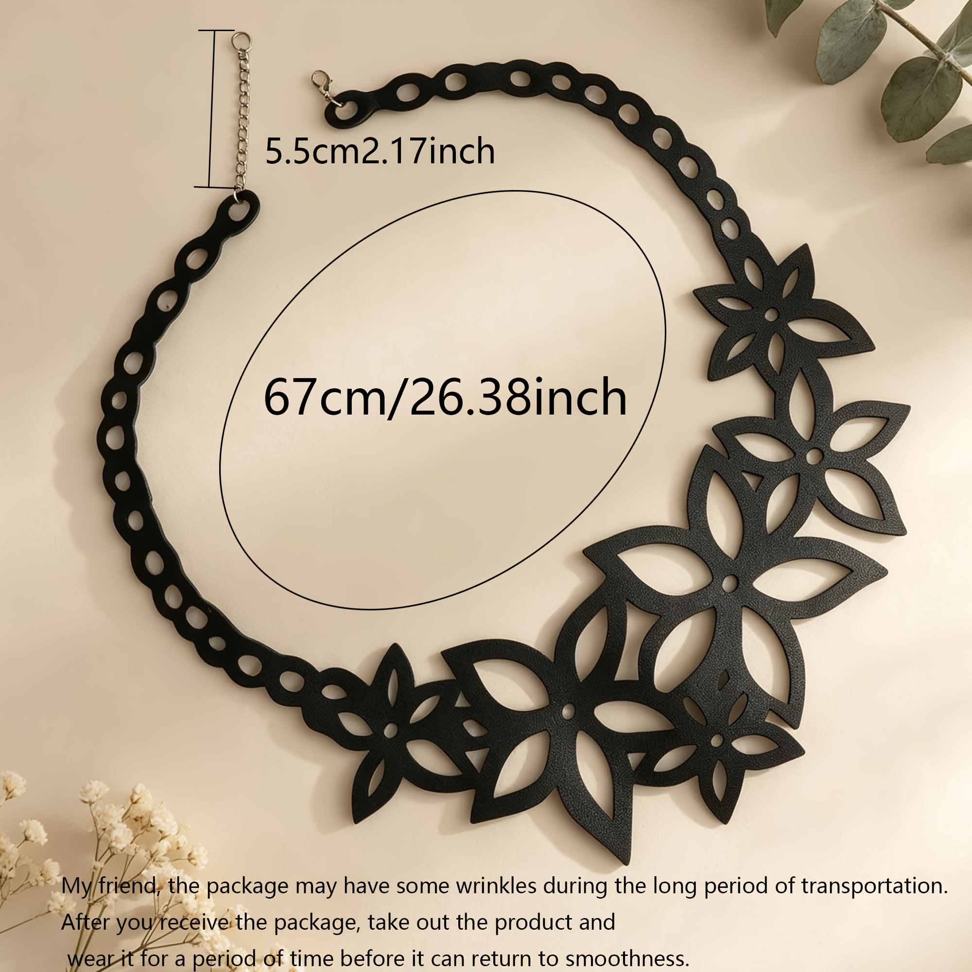 Black Hollow Floral Wide Necklace, Unique Niche Design