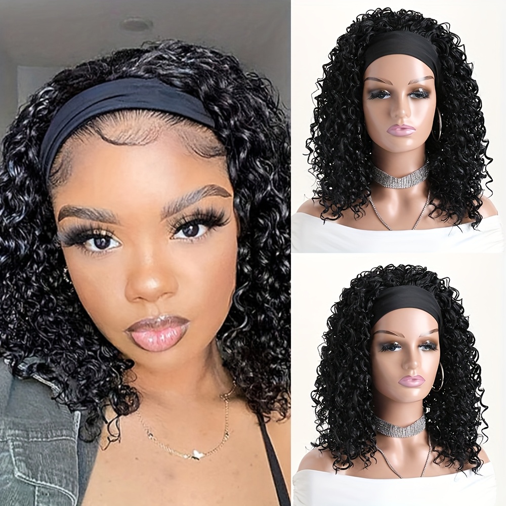 TEMU 14-inch Stylish African Curly Headband Wig For Women, Made From Elastic Mesh Synthetic Fiber Heat-resistant, Use, Costume Parties, Weddings, Halloween, Christmas, Carnivals, And Music Festivals
