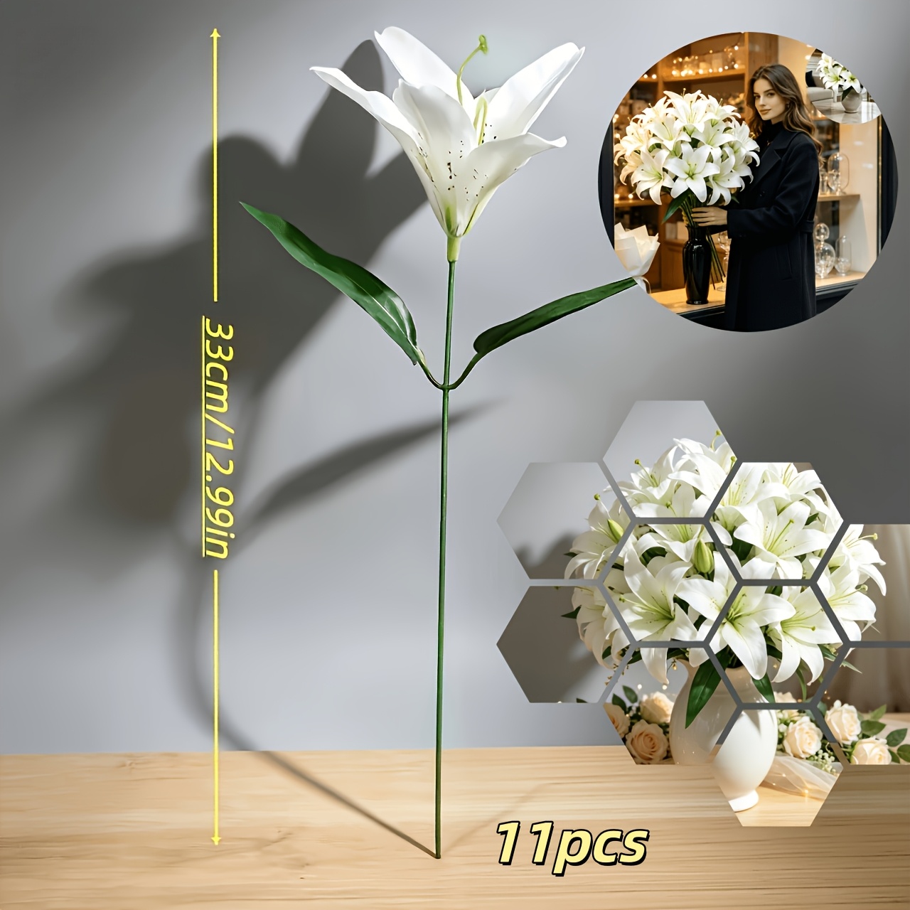 TEMU 11pcs - High 33cm - Fake Long Stem Large Artificial Realistic Plant , White Flowers And Buds, Very Suitable For Home Indoor/outdoor Decoration |