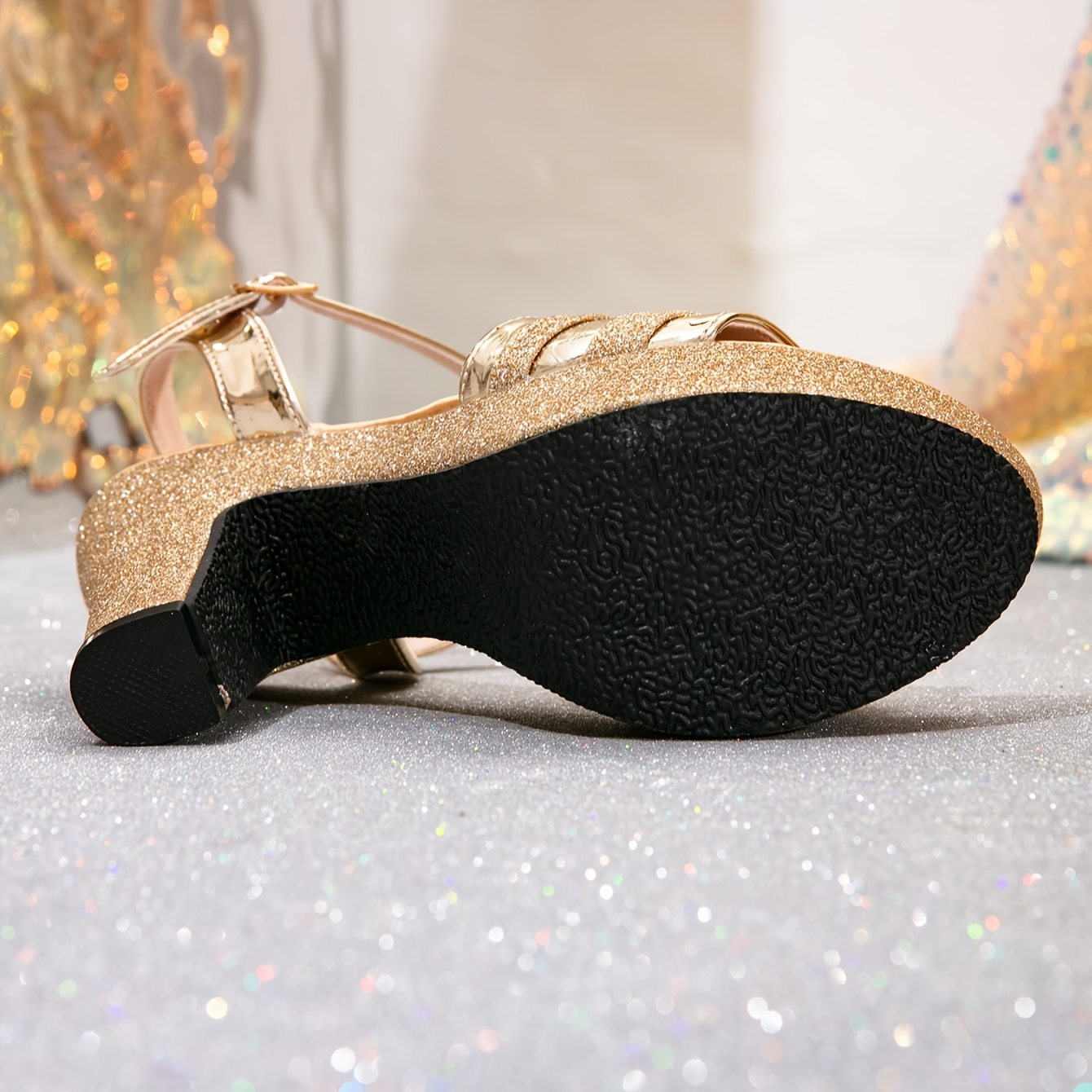 Women'S Elegant Glitter Strap High Heel Sandals - Open Toe, Platform, Buckle Closure, Lightweight & Comfortable, Perfect for Weddings, Parties, Office, Beach, and More, Elegant Footwear | Glittery Strap Sandals | Comfortable Heels