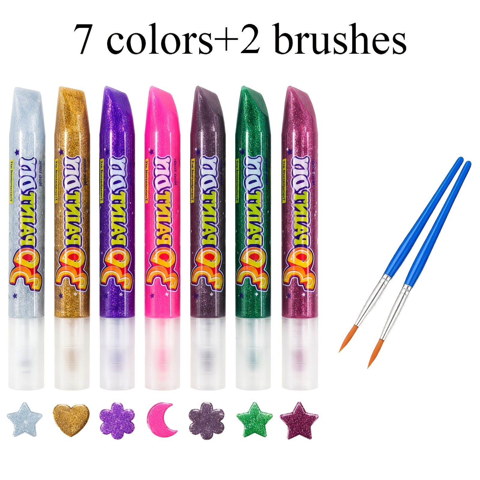 TEMU [for Professional Art Purposes] 9pcs ( And 2pcs Brushes) 3d Glitter Sequins Gel Pen Silvery Sequins Pearlescent Golden Powder Set, 10.5ml/0.36oz