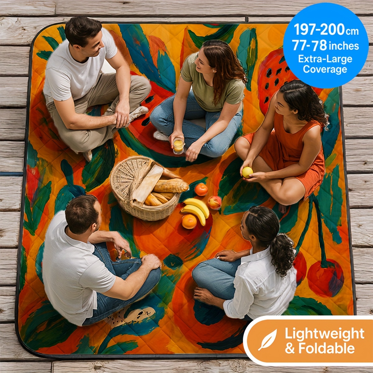 [Picnic Mat] Extra Large Thickened Picnic Mat for 4-8 People - Heavy-Duty 3-Layer Padded Cushioned Base, Non-Slip Foldable Outdoor Blanket with Carry Strap, Large 80x80 Inch Party Mat for Camping, Beach, BBQ, Family Gatherings - All-Season Portable Backyard Decorations, Picnic Table Cover, Camping Accessory, Durable Polyester, Group Outings