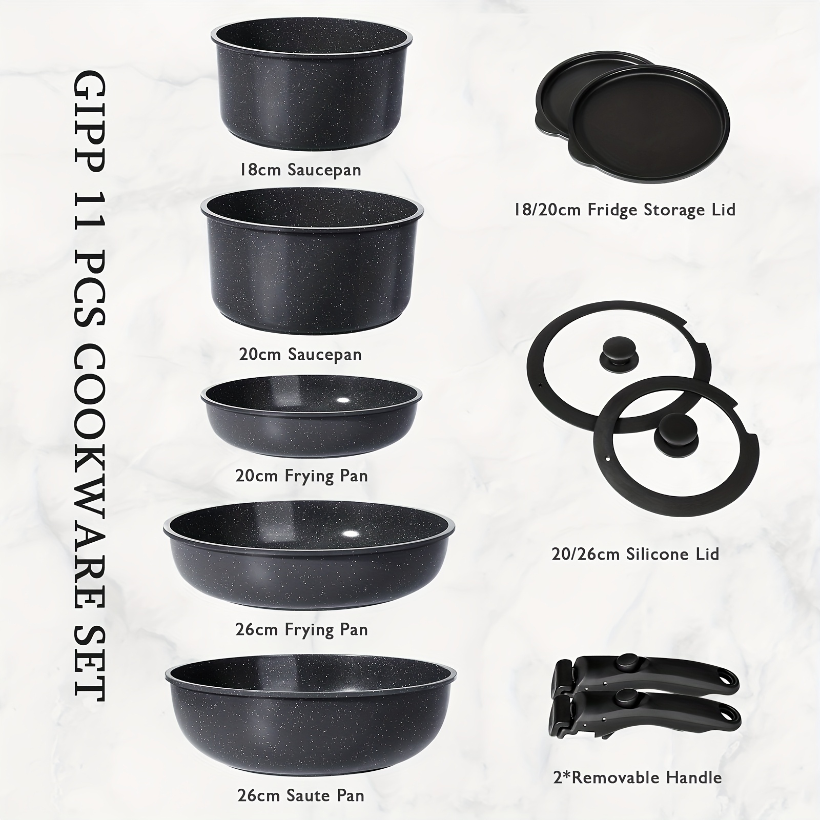 Image of Gipp Topf Set - 11pcs Non Stick Pots And Pans Set, Cookware Set With Detachable Handle, Induction Kitchen Set Removable Handle, Rv Cookware Set, Oven Safe