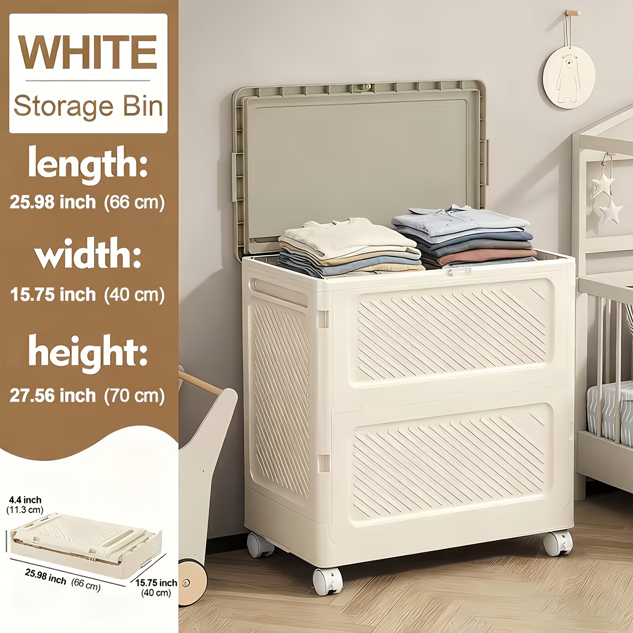1pc Foldable Large-capacity Clothing Storage Box With , Lidded Storage Bins, Clothes Storage Organizer, Bedroom Clothing And Quilt Organizer, Foldable Storage Box With Wheels And Lid