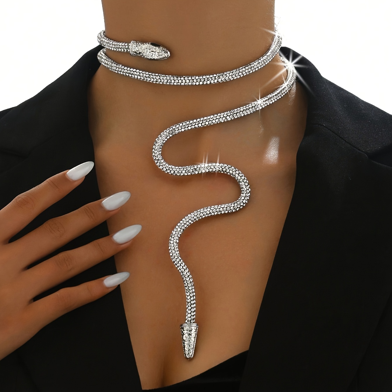 Image of 1 Gothic Fashion Sexy Acrylic Snake Chain Necklace With Adjustable Design, Versatile For Daily Wear, Festivals, Parties, Gatherings, And Vacations
