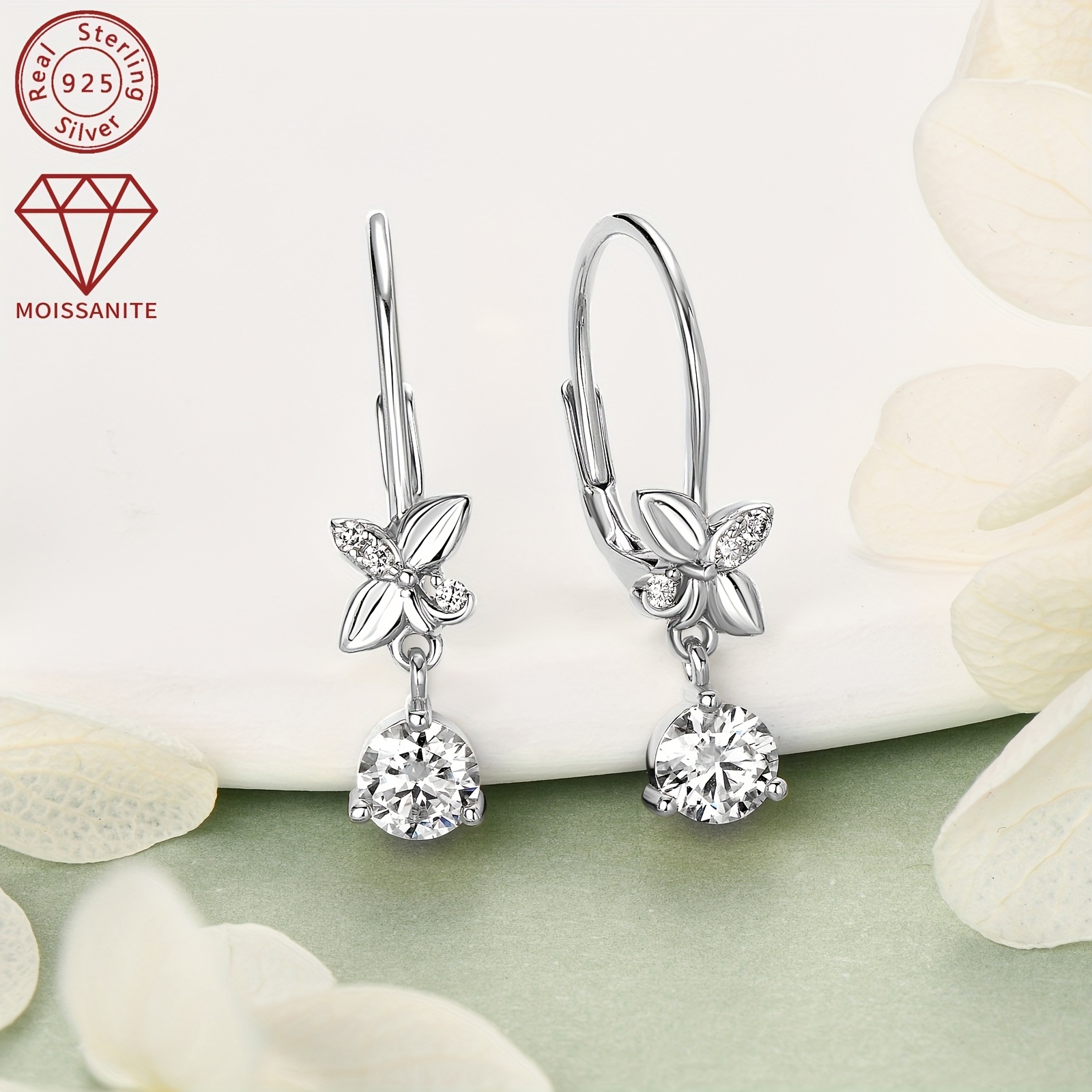 silver weight 2 04g moissanite 5mm 2pcs 1 3mm 6pcs 0 53ct 2pcs pair of moissanite earrings womens earrings 925 silver dangle style round moissanite earrings jewelry gift Product details 4