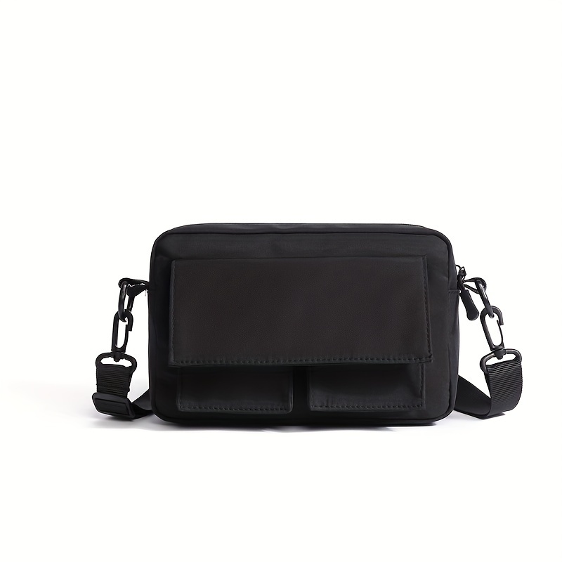 TEMU Trendy Square Satchel Bag For Men, Oxford Cloth Simple All Black Versatile Casual Slant Shoulder Bag, Phone Pack