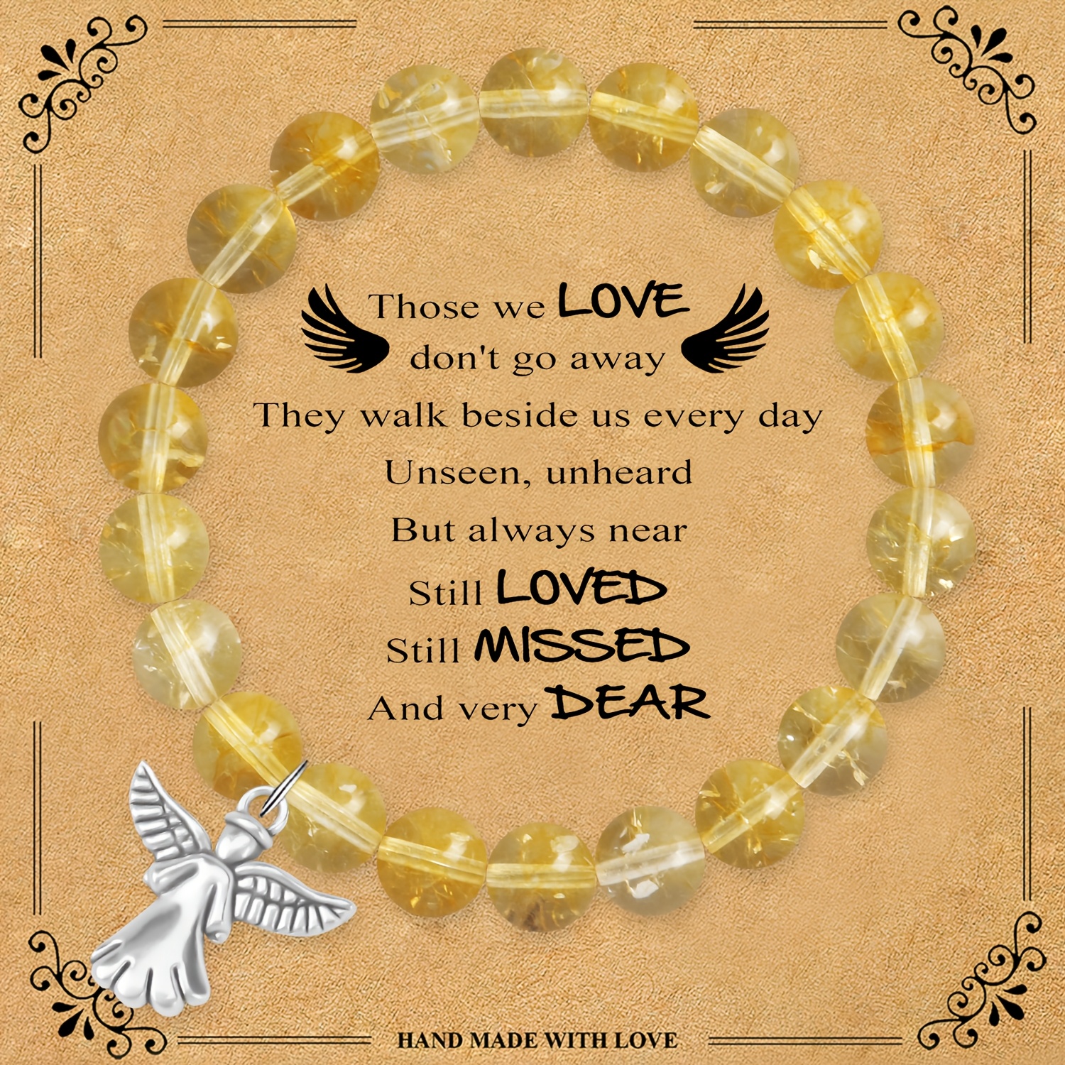 Natural Stone Bead Bracelet with Angel Charm Pendant