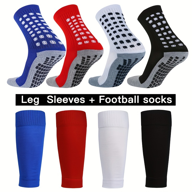 

2pcs Teenager's Professional Leg Sleeves & Football Socks With Non Slip Grains Set, Comfy Breathable Quick Dry Sport Accessories, Spring & Summer
