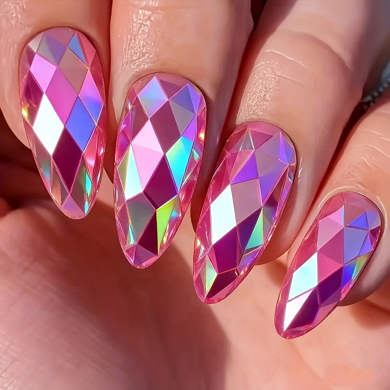 Image of 24pcs Medium-length Almond-shaped Nails, 3d -shaped Electroplated Ultra-sparkly Fake Nails, Electroplated Nails, Removable Fake Nails, Simple And Nail Tips, Artificial Nails, Machine- Nails
