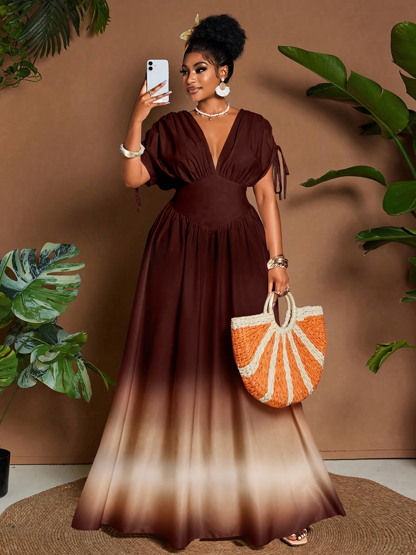 Women's Elegant Gradient V-Neck Long Maxi Dress with Fitted Bodice & Flowy - Waist, Machine Washable Winter Dress for Weddings, Parties, Fall/ Winter Events - Non-Stretch Suitable for Weddings, Parties, Fall/Winter Events