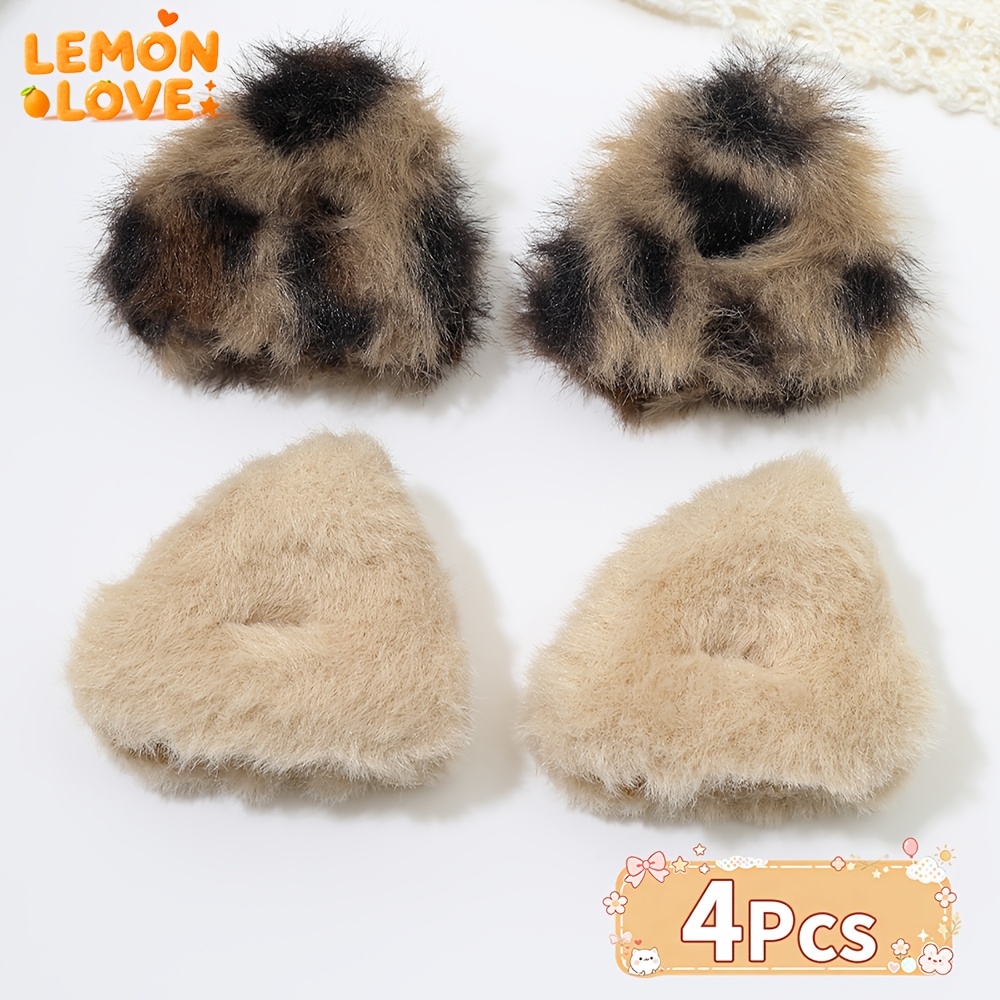 TEMU 4pcs Autumn Winter Cute Plush Cat Ear Hair Clips, Half Updo High Ponytail Hair Clips, Suitable For Women' Wear And Styling