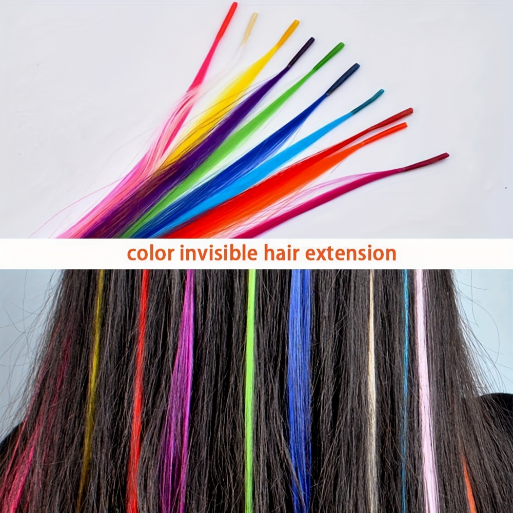 20 and 50pcs mixed color rainbow hair extensions 16 inch   synthetic hair extensions long colored with beads and loop tool for hair extension for women girls diy kit   use details 2