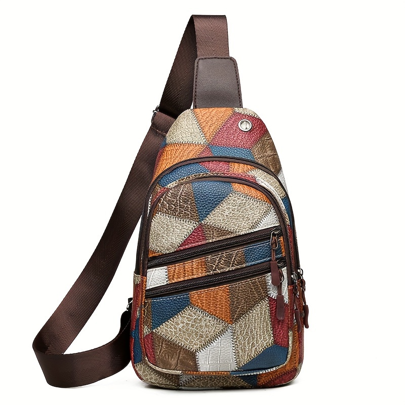 TEMU 2024 Trendy Nylon Crossbody Sling Bag - Casual, Fashionable Printed Chest Pack With Zip Closure For