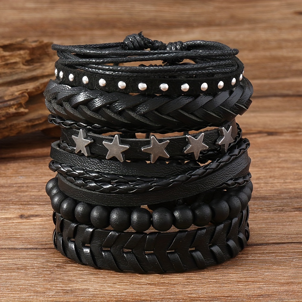 New Star Bead Hand Rope Set Studded Additions Men's Punk Street Style Cross-border Bangle Bangle Bracelet