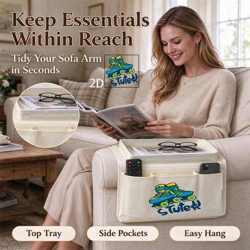 Home Sofa Armrest Storage Hanging Pouch, Miscellaneous Item Storage Bag, Multi-pocket Organizer, Storage Tray, Sofa Side Shelf, Storage Basket, Storage Pouch, Roller Skates with - Scheme and Artistic Font Logo 2