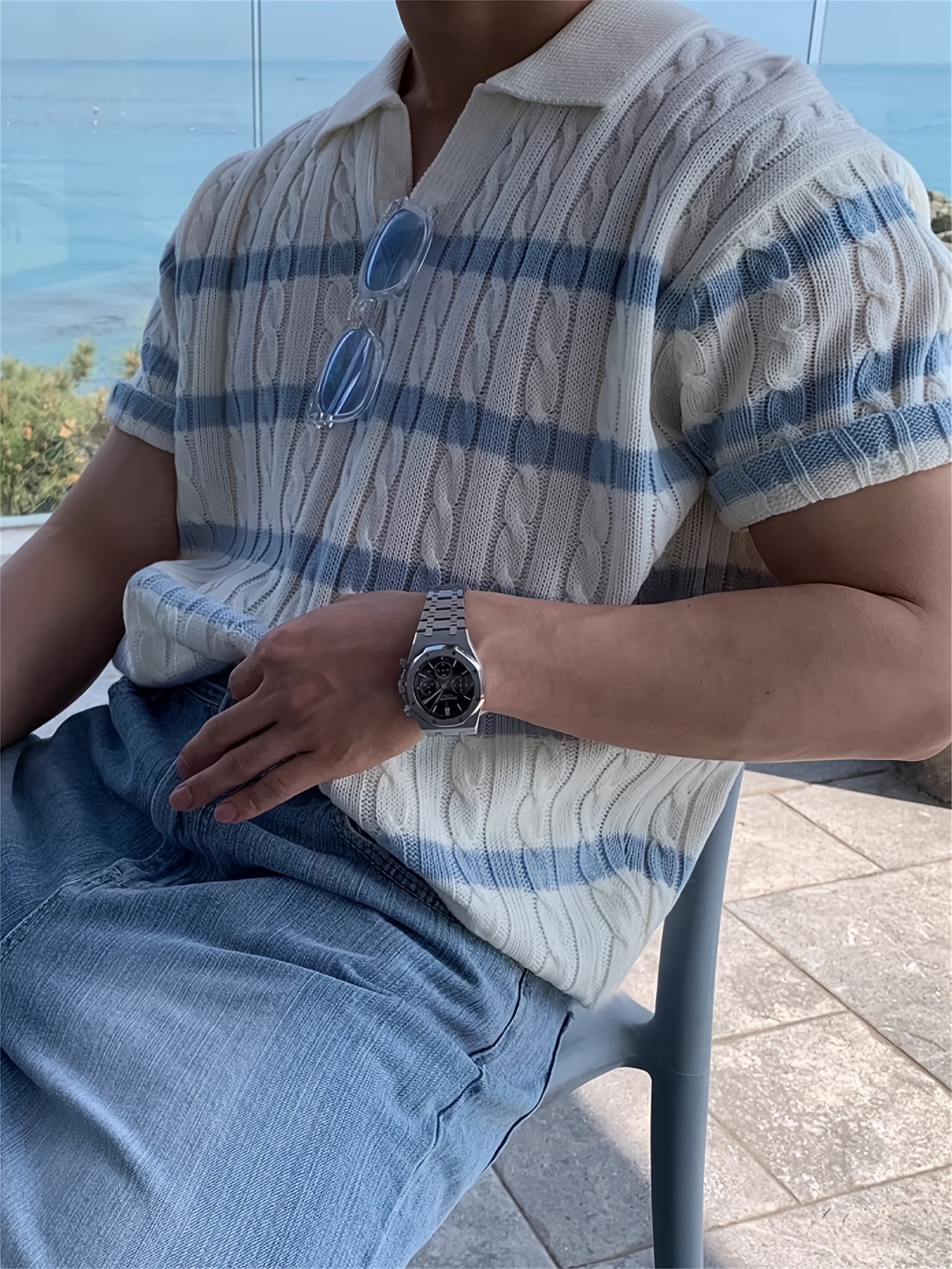 *'* Striped Short Sleeve Shirt Summer Business Casual *-* Button-  Collar, Wrinkle-Resistant (Hand Wash/*) for W