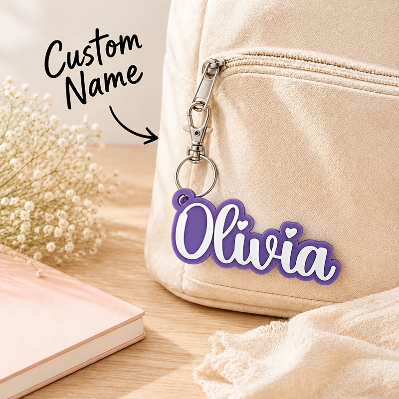 TEMU Custom Personalized Text Name Acrylic Keychain Double-layer With Heart Hand-written Plate Lobster Buckle Backpack Water Cup Insulated Cup Water