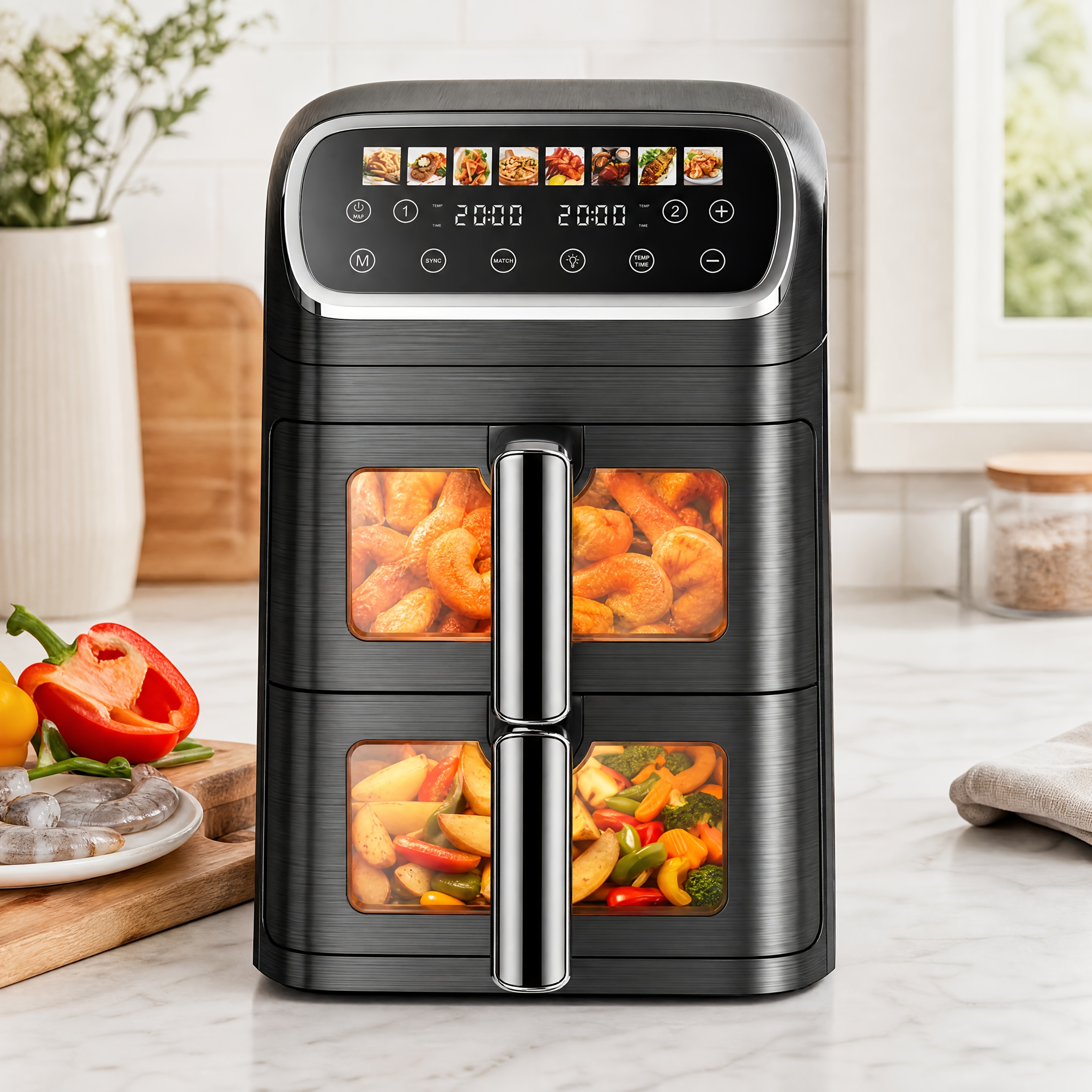 TEMU Friggitrice ad cestello con finestra di visualizzazione, capacit� da 11 litri, adatta per 2-6 persone, cestello XXL, pollo da 4 libbre, design a