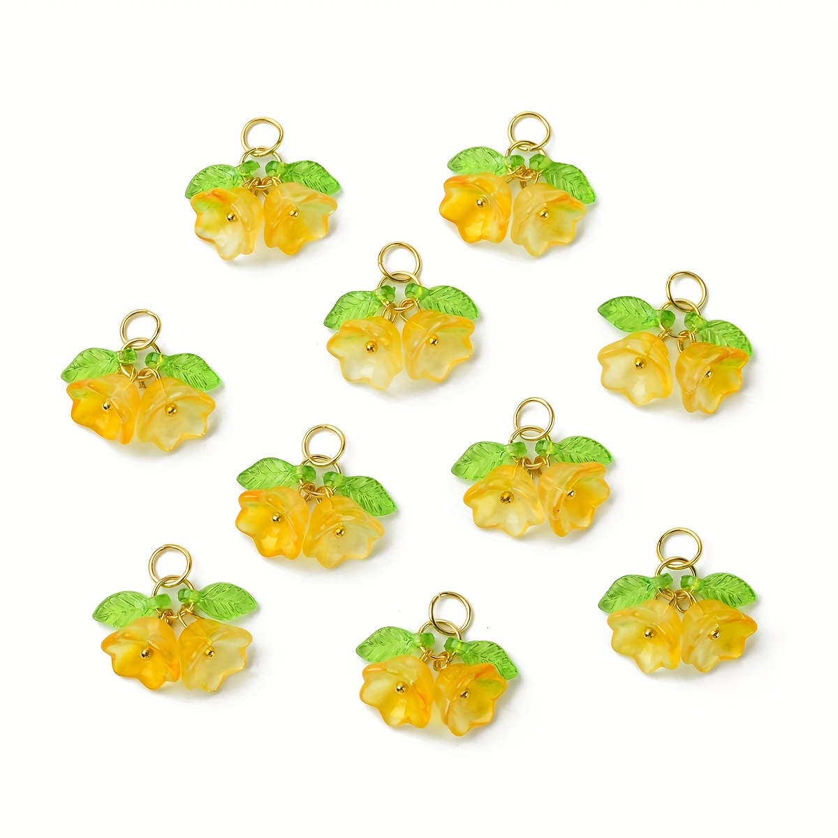 10 Double-Colored Glass Wind Chime Flower Pendants for Jewelry Making