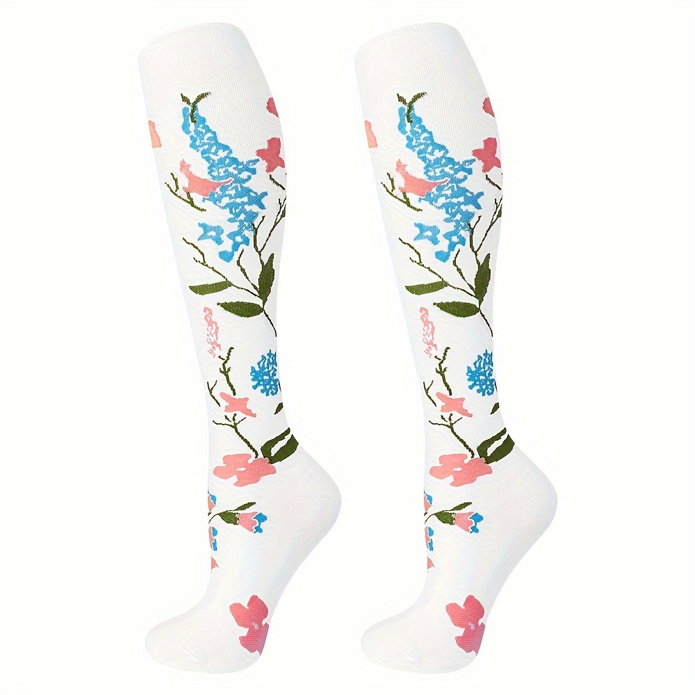 Image of 1 Pairs Of Floral Compression Socks For Women And Men Sports And Everyday Casual Are Suitable