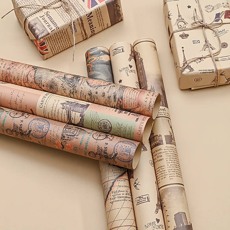 

6pcs Elegant World Map Vintage Wrapping Paper, Ins Wind Bouquet Wrapping Paper, Book Cover Paper, Gift Box Wrapping Paper