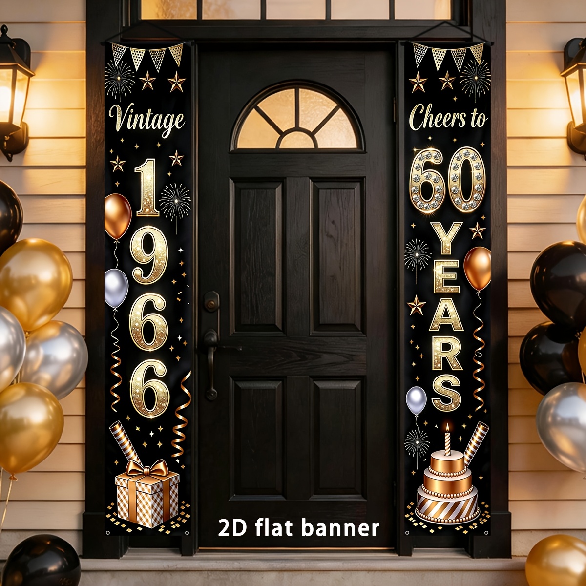 TEMU Plat 2D, 2pcs Bannière pour 60e Anniversaire, Convient pour les Décorations de Fête des 60 Ans, Bannières Numérotées Vintage 1966 avec " 60e
