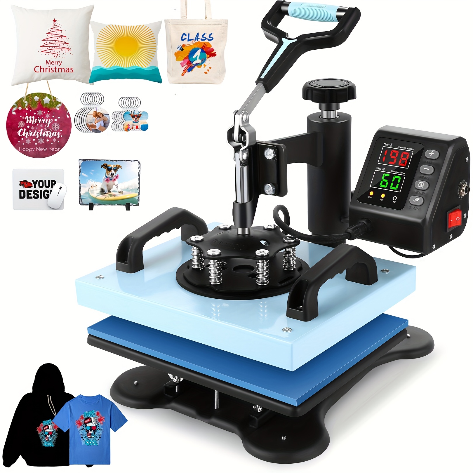 professional heavy duty 30 48x25 4 cm heat press machine with 360   door     control precision temperature settings up to 185 c 365   t shirts canvas bags vinyl sublimation iron on transfers commercial home use   non stick platens compatible   plug 220 240v heat press accessories apparel printing   durable construction craft enthusiasts 12x10 blue upgrade 0