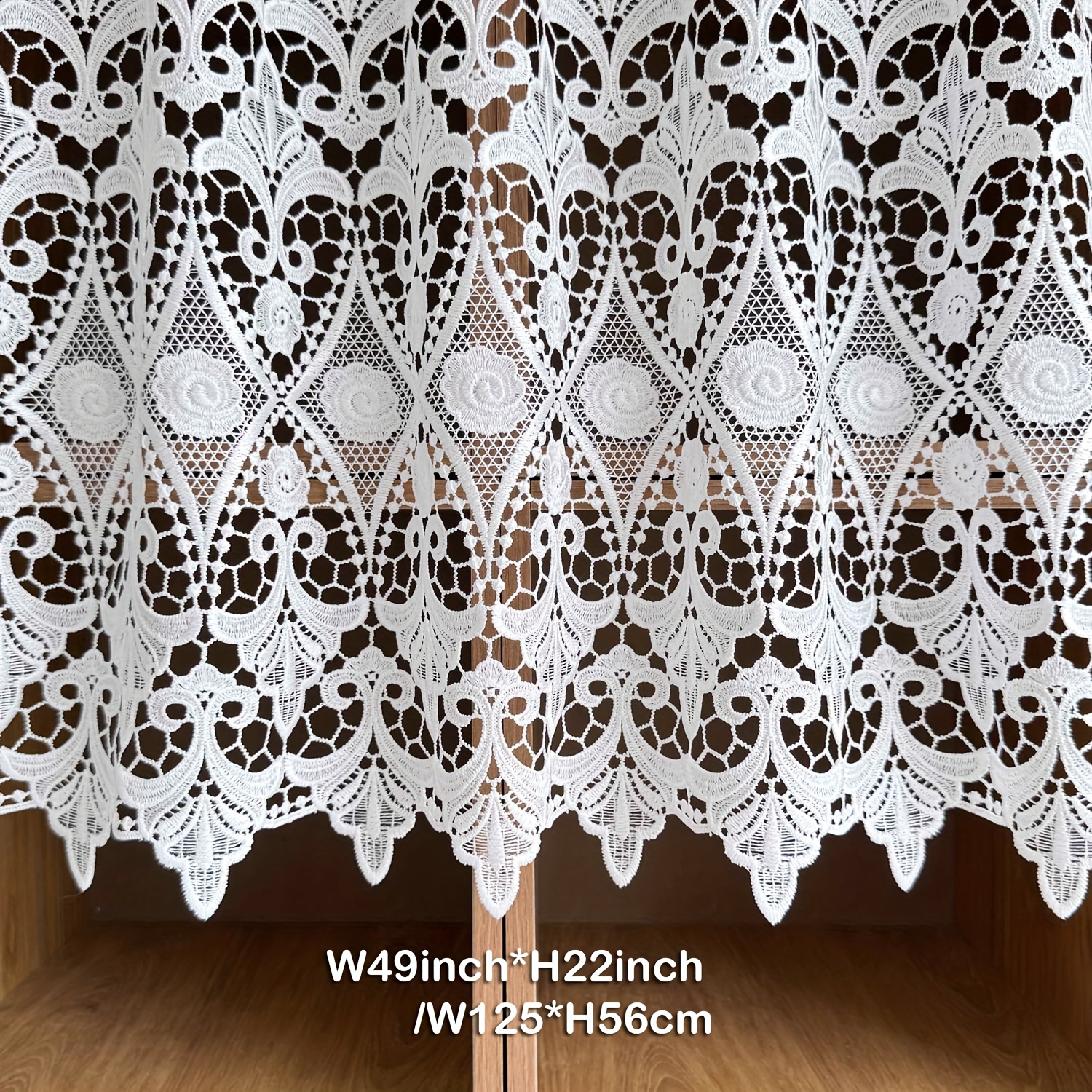 Image of 1pc, French Romantic White Exquisite Floral Embroidery Hollow Short Curtain, Suitable For Kitchen, Living Room, Cabinet, Farmhouse B& Decor, Rod Not Included
