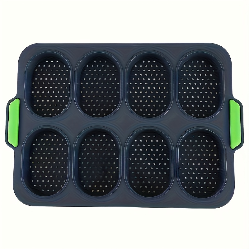 TEMU 1pc, 8-cavity Silicone Bread Baking Pan, Perforated Bread Baking Mold, Food-grade Silicone Bread Pan With Handle, Mini Bread Tray For Homemade