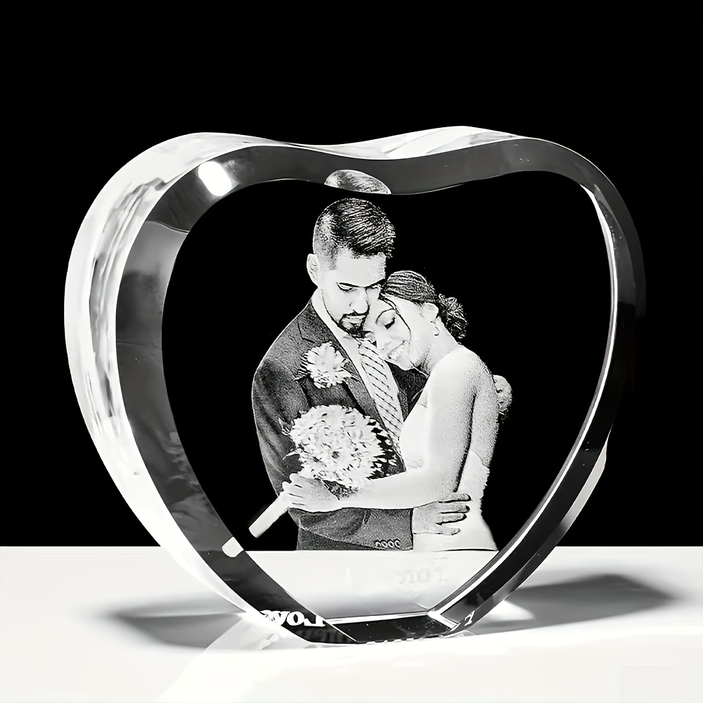 TEMU Personalized Custom Photo Heart-shaped Crystal Ornaments, Suitable For Home, Party, Office Decoration, Gifts For Him/her, Gifts For Parents,