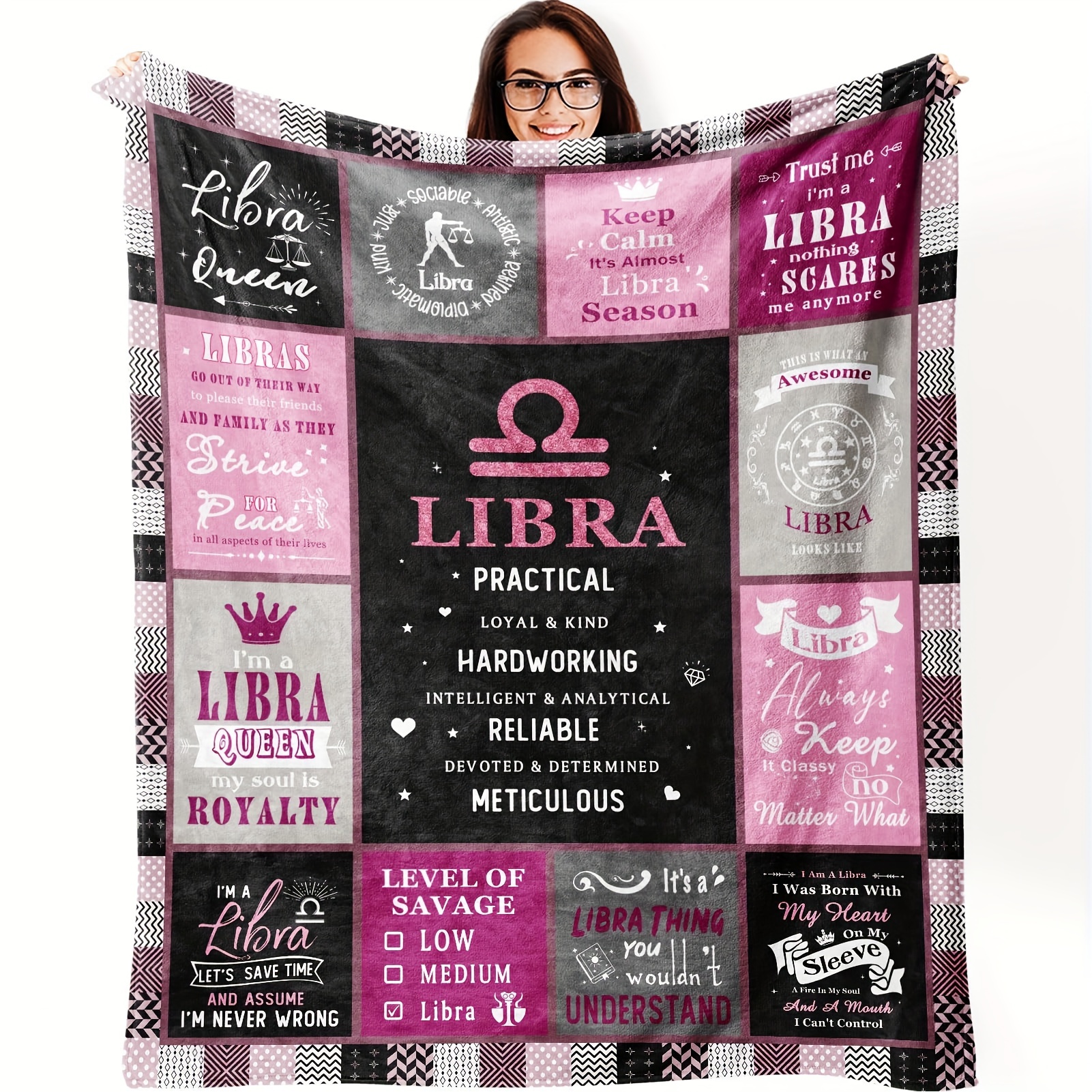 

Libra Zodiac Throw Blanket For Women - Soft Flannel, Machine Washable, Design With Inspirational Quotes - Perfect Gift For Libra Girls & Birthday Celebrations