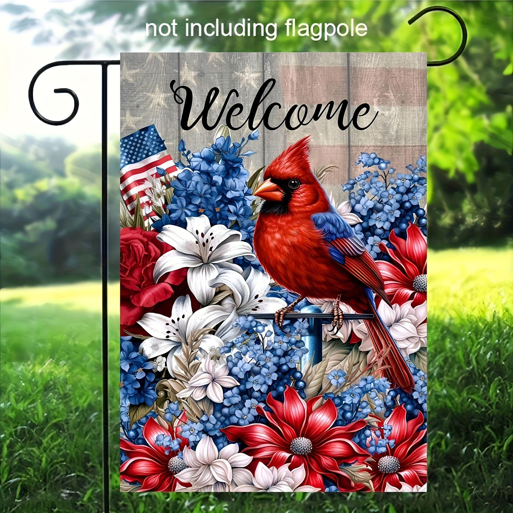TEMU Patriotic Garden Flag, 30.48 X 45.72cm, Red Bird And Floral Flag For July 4th American Day Decor, Home Decor, Outdoor Decor, Yard Decor, Garden