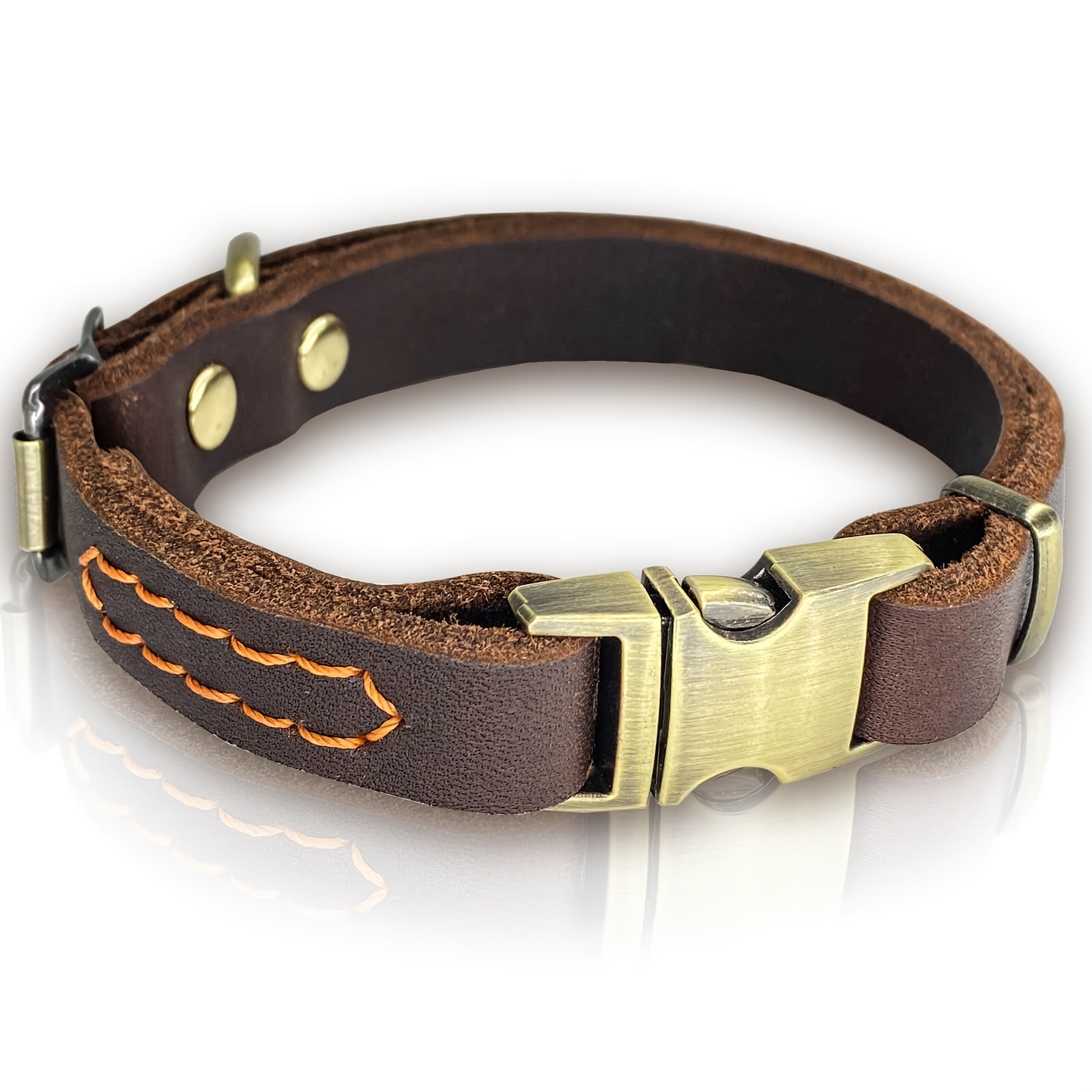 Image of Dog Collar With Metal Quick Release , Soft Genuine Cowhide Heavy Duty Metal Dog Collar Adjustable For Small Medium Large Dogs Pets.