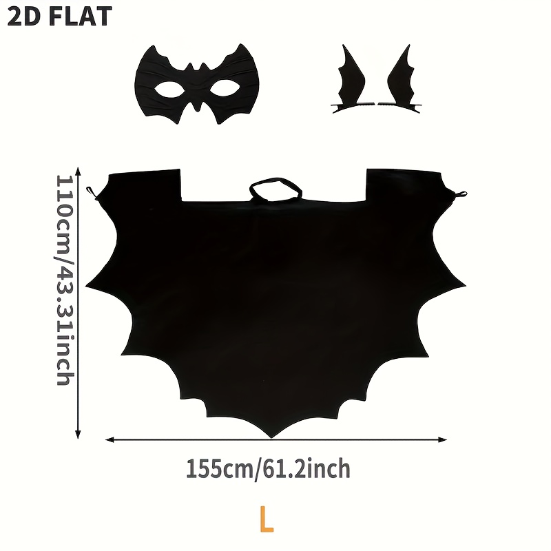 3pcs Halloween Cosplay Vampire Set, Bat Wings, Black Eye Mask And Hair Clip, Halloween Accessories, Fashionable Bat Costume